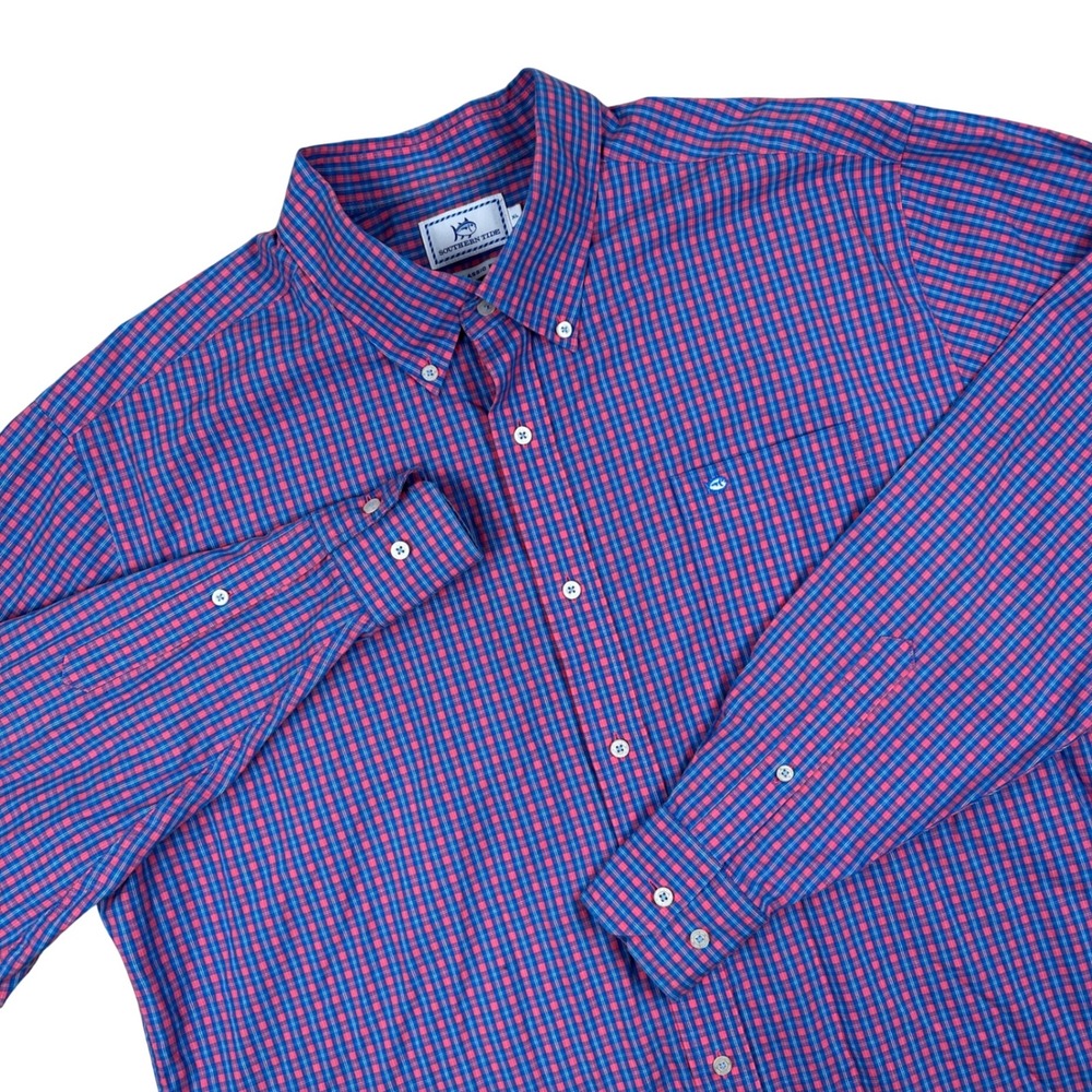 Southern Tide Classic Fit Button Down Shirt Mens XL Blue Pink Check Preppy